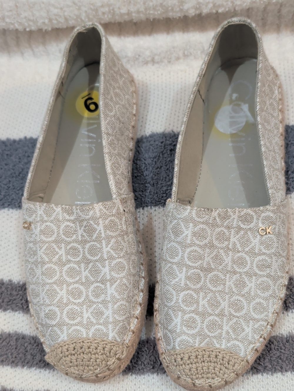 Calvin Klein Tan Monogram Espadrille Flats